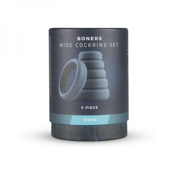 Boners 6 Pc Wide Cock Ring Set - Black