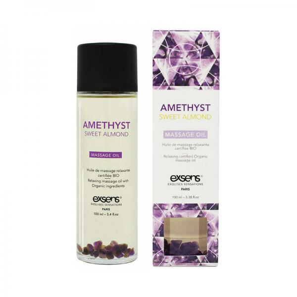 Exsens Of Paris Organic Massage Oil Sweet Almond Amethyst Crystals