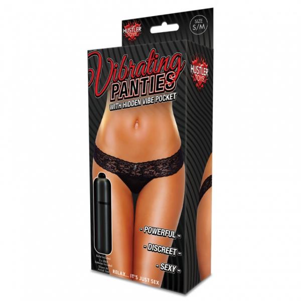 Vibrating Lace Thong Hidden Pocket Black M/L