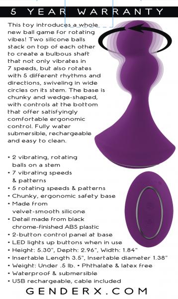 Gender X Ball Game Rechargeable Rotating Silicone Vibrator Purple