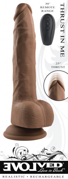 Evolved Thrust In Me Rechargeable Remote Controlled Thrusting Vibrating 9.25 In. Silicone Dildo Dark