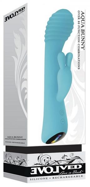 Evolved Aqua Bunny 9 Shaft Function 9 Clit Stim Functions Rechargeable Silicone Waterproof Teal