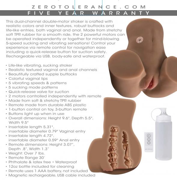 Zero Tolerance Rear Beauty Rechargeable Remote Controlled Vibrating Sucking Dual Entry Masturbator T