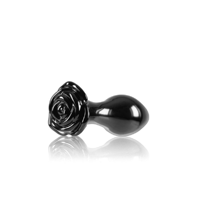 Crystal Rose Glass Anal Plug Black