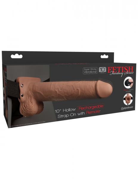 Fetish Fantasy 10in Hollow Rechargeable Strap-on With Remote, Tan