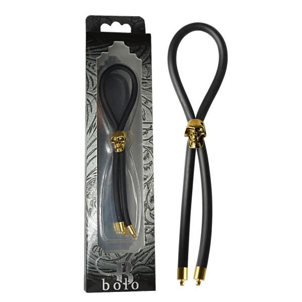Bolo Lasso & Gold Skull Slider with Gold Tips Black