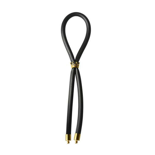 Bolo Silicone Lasso with Gold Crown Slider Ring Black