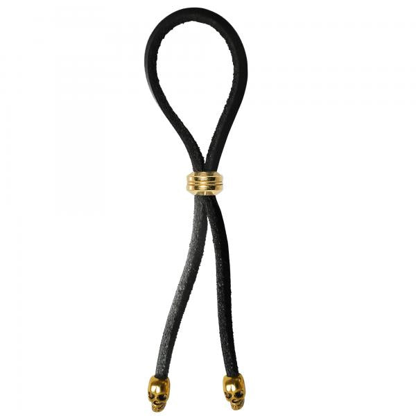 C-ring Lasso Gold Bead Slider W/ Gold Skull Tips Leather