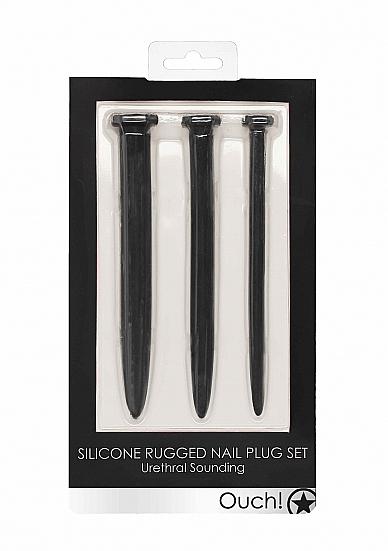 Silicone Rugged Nail Plug Set - Urethral Sounding -  Black