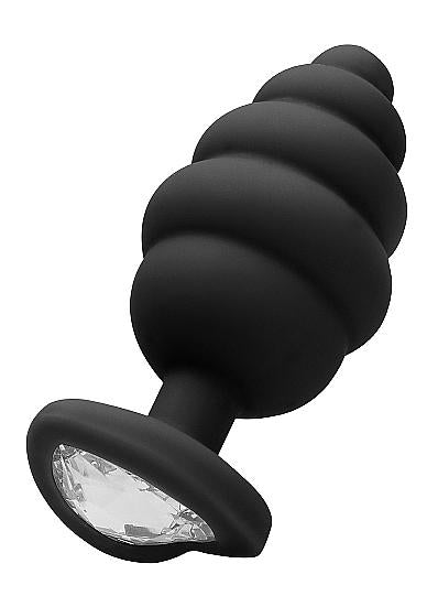 Ouch Extra Large Ribbed Diamond Heart Plug - Black