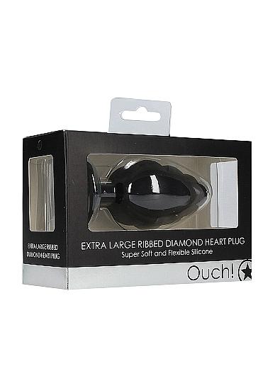 Ouch Extra Large Ribbed Diamond Heart Plug - Black