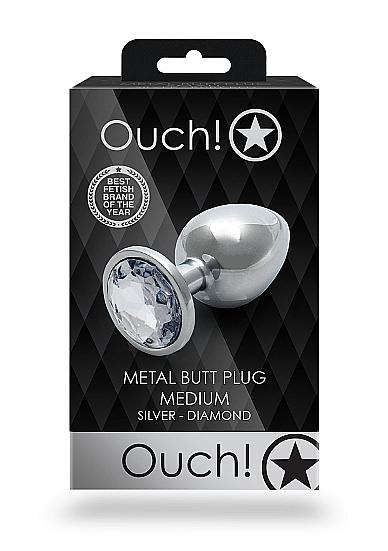 Shots Ouch! Round Gem Butt Plug Medium Silver/diamond
