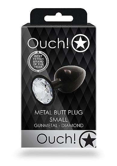 Shots Ouch! Round Gem Butt Plug Small Gunmetal/diamond