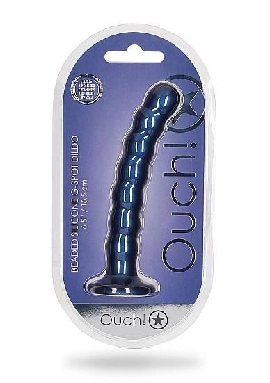 Shots Ouch! Beaded Silicone 6.5 In. G-spot Dildo Metallic Blue