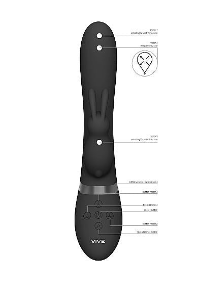 Vive - Taka Rechargeable Auto-inflatable Triple-motor Silicone Rabbit - Black