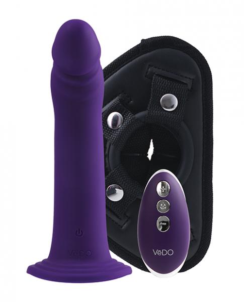 Vedo Diki Rechargeable Vibrating Dildo With Harness Deep Purple