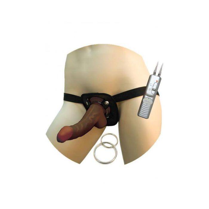 Real Skin Afro American Whoppers Vibrating 8 Inch Dong With Harness - Brown