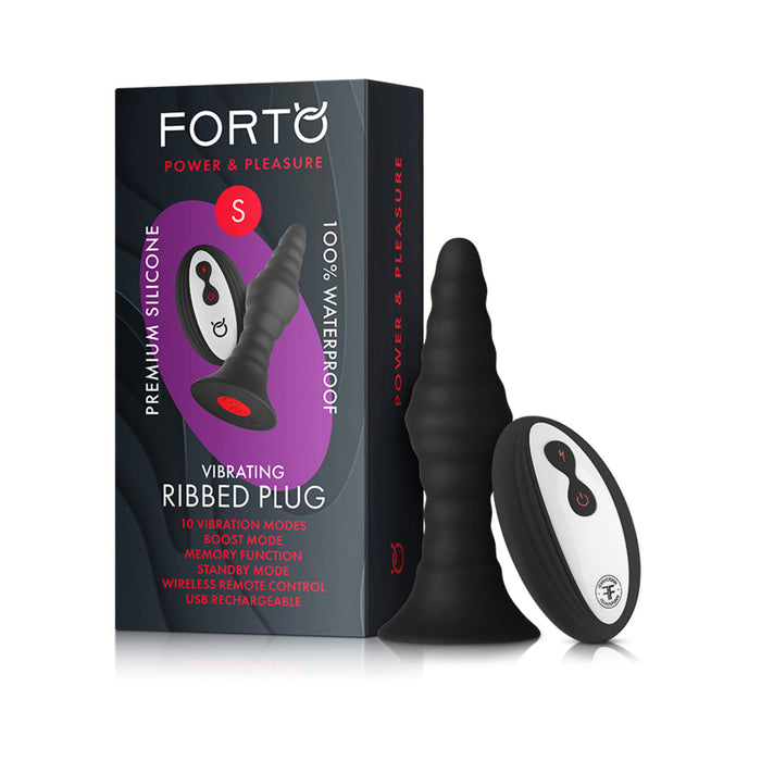 Forto Vibe Ribbed Plug W/Remote Sm Blk