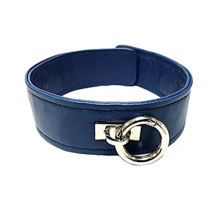 Leather Plain Collar With Removeable O-ring - Blue