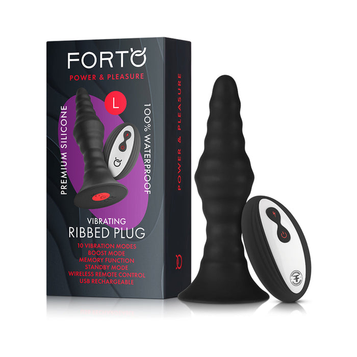 Forto Vibrating Ribbed Plug W/remote  Large Blk